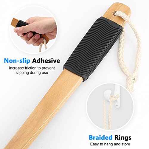 Black Loofah on a Stick PE Soft Mesh Luffa with Non-Slip Wooden Handle Made of Soft and Sturdy Rubber Material Back Scrubber for Shower for Women and Men with String for Easy Hanging