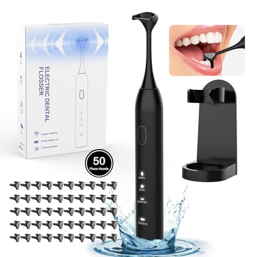 Voraiya Electric Flosser for Teeth Electric Flosser Dental Floss 3 Modes + 50 Replacement Heads Rechargable Ultrasonic Power Flossing for Teeth Adults & Kids