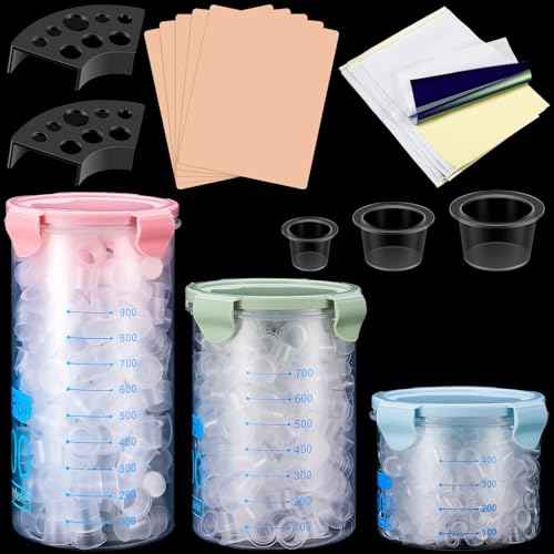 1015 Pcs Tattoo Skin Practice Kit Included 1000 Tattoo Ink Caps 3 Storage Containers 2 Ink Cup Holders 5 Practice Skins 3mm 5 Paper Transfer for Tattoos Supplies