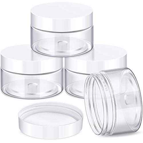 Patelai 4 Pieces Round Wide-mouth Leak Proof Plastic Container Jars with Lids for Travel Storage Makeup Beauty Products Face Creams Oils Salves Ointments DIY Making(1 Ounce,White)