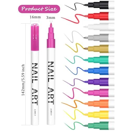 12 Color 3D Nail Art Pens Set, Kalolary Nail Pens Nail Point Graffiti Dotting Pen Drawing Painting Liner Brush for DIY Nail Art Beauty Adorn Manicure Tools