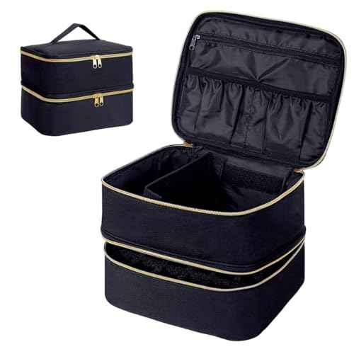 Nail Polish Organizer, Handheld Double Layer Organizer Holds 30 Bottles (15 ml/0.5 floz) with Adjustable Dividers for Nail Polish Small Manicure Lamp Manicure Tools Essential and Travel,Black