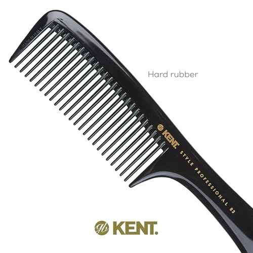 Kent SPC83 Black Salon-Style Barber Comb and Dressing Cutting Detangler with Wide Teeth - Professional Barber Wide Tooth Comb for Styling for Medium and Thick. Ergonomic Grip for Daily Use.