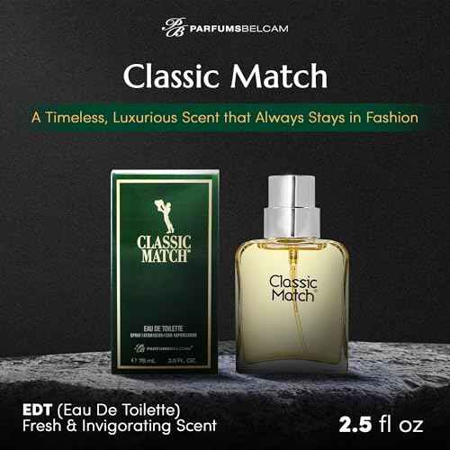 PB ParfumsBelcam Classic Match Green Eau De Toilette Spray for Men ? Fresh Chypre Cologne, Bergamot, Basil, Musk, Long-Lasting Masculine Fragrance, Signature Scent ? 2.5 Fl Oz