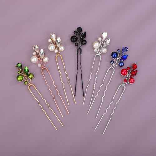 Teyglen Crystal Bride Wedding Hair Pins Black Pearl Hair Pins Clips Wedding Hair Accessories for Bride Rhinestone Pearl Headpiece Crystal Bridal Hair Piece for Women Girls (Black)