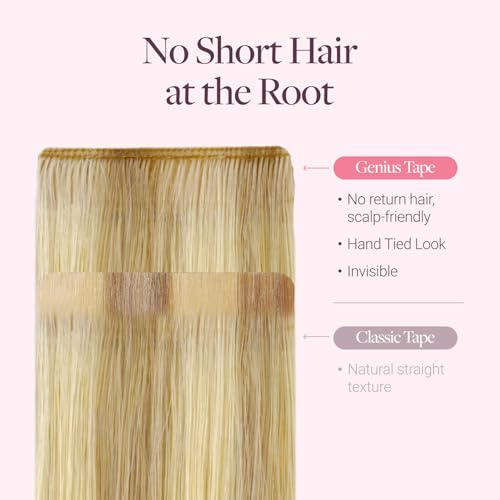 GOO GOO Genius Tape in Hair Extensions, Hand Tied Tape Weft, 16/22 Light Blonde Highlighted Golden Blonde, 20inch 50g 20pcs, Remy Human Hair, Seamless Invisible Tape, Natural Blend, Lightweight