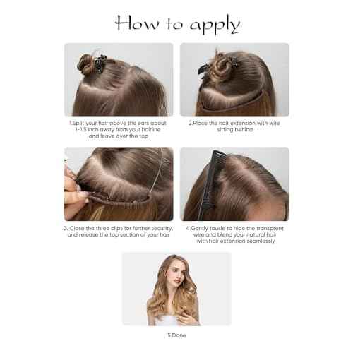 SARLA Invisible Wire Hair Extensions with 3 Clips Long Synthetic Wavy Curly Hairpiece Adjustable Transparent Headband for Women 18 Inch Ash Medium Brown/Ash Blonde Highlights