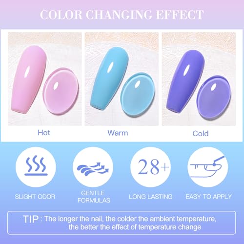 MEET ACROSS Glitter Thermal Gel Nail Polish Gel Temperature Color Changing Gel Polish Soak Off UV Gel Nail Polish Nail Art Varnish For Home Salon Manicure DIY 12 PCS/BOX