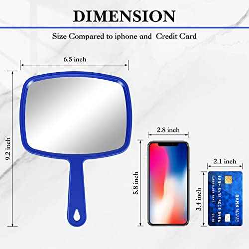 Jetec 3 Pieces Hand Handheld Cosmetic Mirrors with Handle, Portable Vanity Mirrors for Travel, Home, and Salon Use(9.17 x 6.53 Inch,Blue, White, Pink)