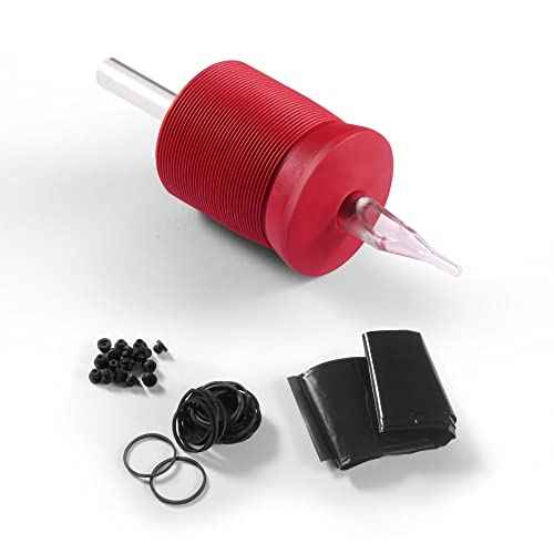 1.25 Inch Ultra Premium Red Soft Silicone Grip w/Long Clear Disposable Tubes & Tips- 15 Pack, Diamond Tip (5DT)