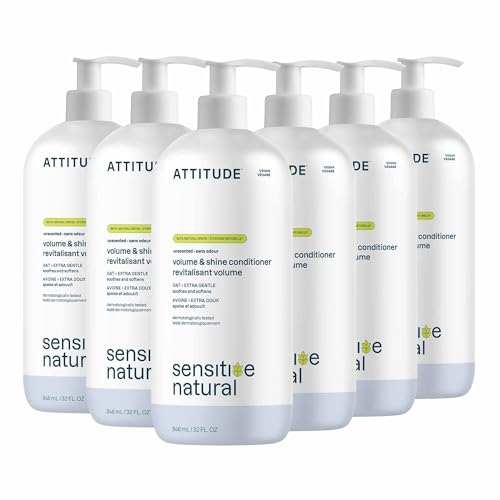ATTITUDE Hair Conditioner for Sensitive Dry Scalp, Soothing Oat, Naturally Derived Ingredients, Dermatologically Tested, Vegan Detangler, Extra Gentle, 32 Fl Oz (Pack of 6)