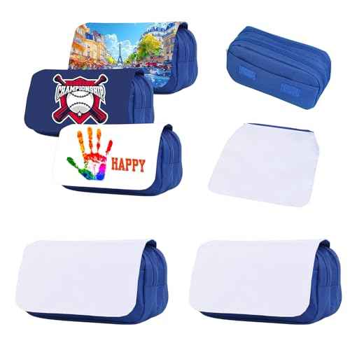 2 Pcs Blank Sublimation Pencil Case Cosmetic Bags Printable Multipurpose DIY Makeup Bags Toiletry Pouch with Removable Flap-Blue