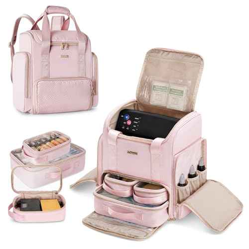 Tattoo Travel Case with 3 Cases, Tattoo Supplies Storage Organizer Backpack, Tattoo Stencil Printer Carrying Bag, Pink