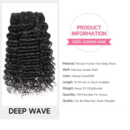 Deep Wave Human Hair Bundles 18 20 22 Inch Deep Curly Bundles Human Hair 12A Unprocessed Brazilian Virgin Weave 3 Bundles Double Weft Remy Hair Bundles Full and Thick