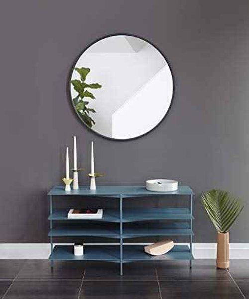 Umbra Hub Round Wall Mirror with Rubber Frame, Modern Style for Bathroom, Entryway, Living Room and More, 37-Inch, Black