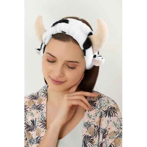 Huachi Cow Hairband for Washing Face, Soft Microfiber Spa Headband for Women & Girls, Cute Animal Print, Facial Cleansing Head Wraps, Perfect for Skincare, Makeup, Pajama Parties, Stocking Stuffers