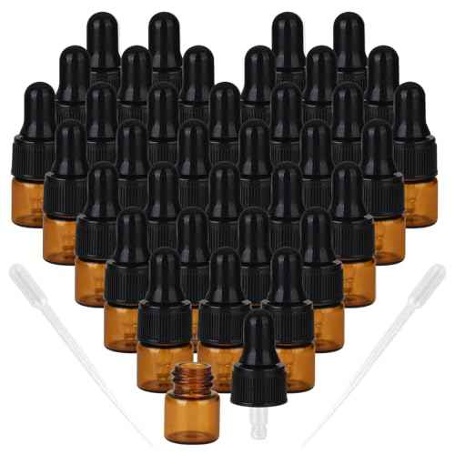 1ml Amber Glass Dropper Sample Bottles, Serum Travel Containers Cuticle Oil Dropper Bottles for Travel Essential Oils, Tinctures, Perfumes Cosmetics Liquids Aromatherapy Lab Sample Containers