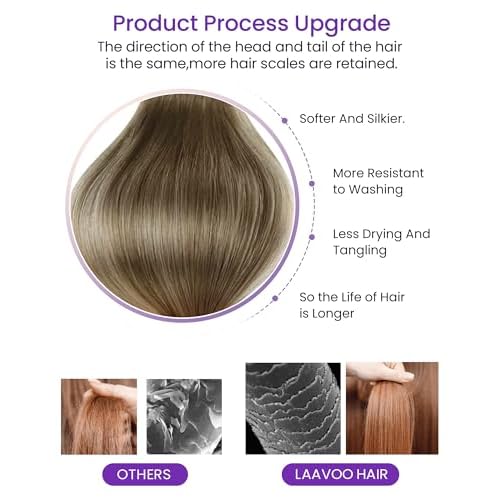 LaaVoo Tape in Human Hair Extensions Balayage Hair Tape in Extensions Ombre Brown to Ash Blonde with Platinum Blonde Tape on Extensions Real Straight Hair 22inch 50g 20pcs