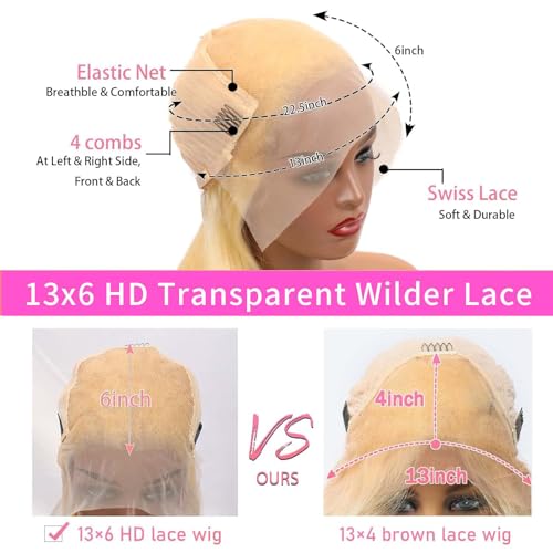 20 Inch 613 Lace Front Wig Human Hair 200 Density Blonde Wig Human Hair 13X6 HD Transparent Straight Lace Front Wigs Blonde Glueless Wig for Women Pre Plucked with Baby Hair