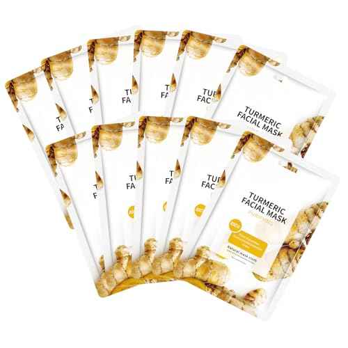Turmeric Face Masks Sheet for Women,Moisturizes Facial Masks Oil Control,Hydrates, Soothes,Home Spa Facial Sheet Mask For All The Skin£¨12Pack£©
