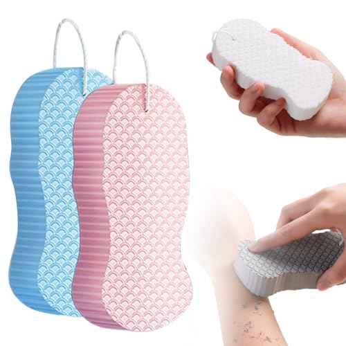 Magic Exfoliating Bath Sponge, Magic Exfoliating Body Scrubber Skin Friendly & Reusable for Adults Women and Men (Blue+Pink)