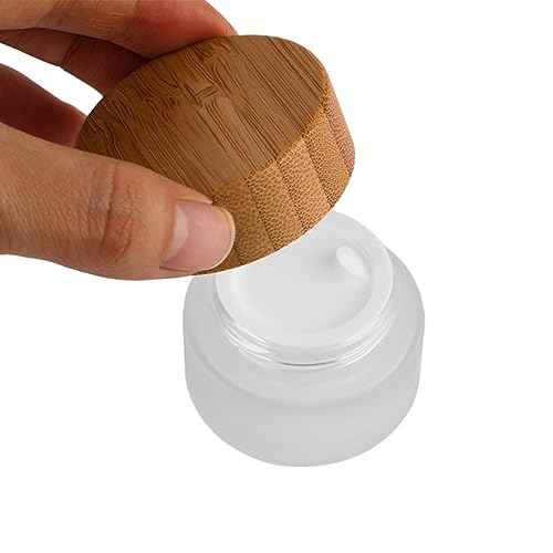2PCS 5ml Empty Glass Cream Jars Sample Vials Bottles Holder with Bamboo Lid Round Frosted Glass Cosmetic Container Pot for Makeup Cream Lotion