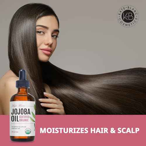 Kate Blanc Cosmetics Jojoba Oil for Softer Hair & Smoother Skin. Gua Sha Oil for Face & Dermaplaning (2oz, Organic, 100% Pure, Natural)