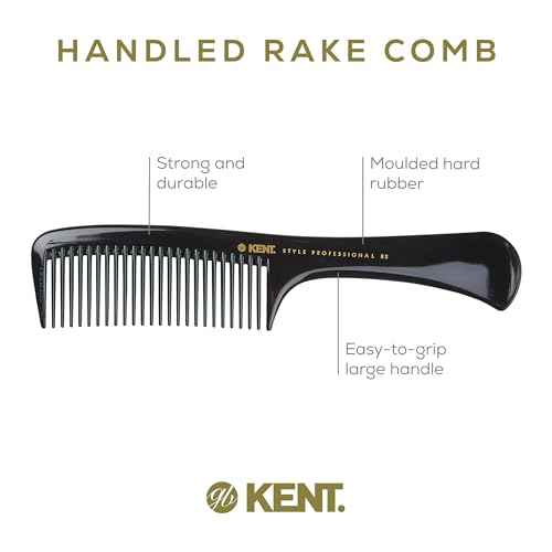 Kent SPC83 Black Salon-Style Barber Comb and Dressing Cutting Detangler with Wide Teeth - Professional Barber Wide Tooth Comb for Styling for Medium and Thick. Ergonomic Grip for Daily Use.