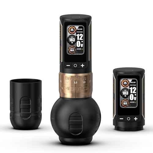 Ambition Rotary Tattoo Gun, Ninja Max 280 Wireless Tattoo Pen Machine with 280 g.cm Torque Brushless Motor, 7 Adjustable Stroke 2.4-4.5mm, Dual 2400mAh Batteries 54mm & 34mm Grips Tattoo Supply