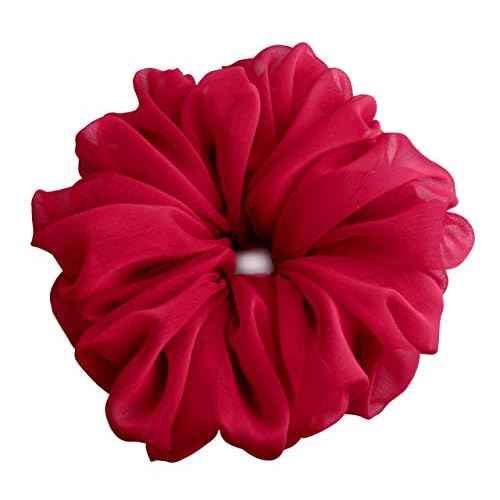 38 Colors Available, Big Scrunchies for Hair, Soft Cheer Chiffon large Ponytail Holder, Cute Birthday Gift for Women Girl Teen, Holiday Accessory (Red)