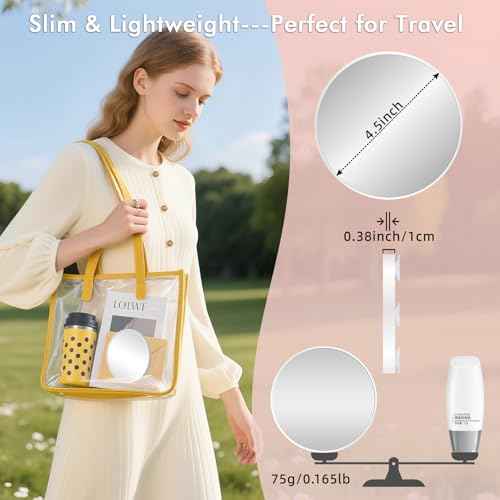 Magnifying Mirror 40X with Suction Cups, 4.5inch Travel 40X Magnified Round Makeup Mirror with High Magnification, Make up Mirror with Tweezers Sets, Ultra Thin of 0.38inch, Lightweight of 0.165lb