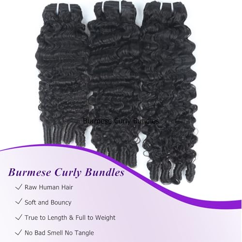 Burmese Curly Bundles Human Hair 14 16 18 Inches 3 Bundles 3C4A Water Wave Quick Weave with Spiral Curly End 100% Raw Human Hair Bundles Curly Hair Extensions for Women Natural Black