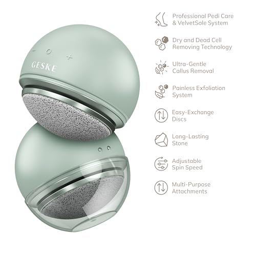 GESKE Electric Pumice Foot Smoothing Spinning Sphere | 8 in 1 | Electric Foot File & Exfoliator | 3 Pumice Stone Attachments | for Smooth Feet | Advanced Callus Removal |for Your Pedicure Set