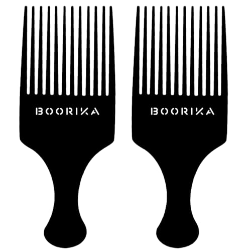 Afro Hair Pick Comb for Women & Men, 7.5 In Smooth Sturdy Wide Tooth for Detangling & Styling - Pack of 2
