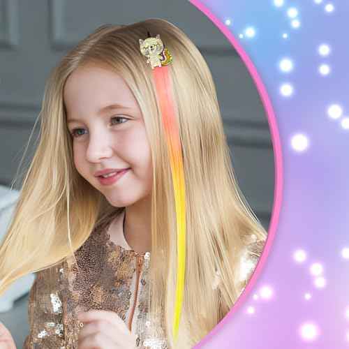 8 Pieces Hair Clips for Girls, Animal Straight Rainbow Hair Extensions for Kids, Little Girl Hair Clips Accessories for Girls Toddler Kids Ponytails