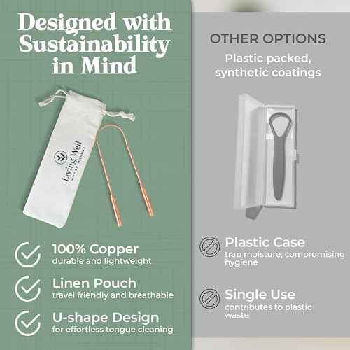 Living Well with Dr. Michelle Copper Tongue Scraper - Premium Metal Tongue Cleaner for Adults & Kids - Eliminate Bad Breath & Enhance Oral Hygiene - Includes Travel Bag