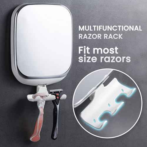 TAILI Shower Mirror Fogless with Razor Holder for Shaving, Anti Fog Bath Mirror with Powerful Suction NO-Drilling, Removable, Shatterproof, Wall Mounted Bathroom Accessories,White