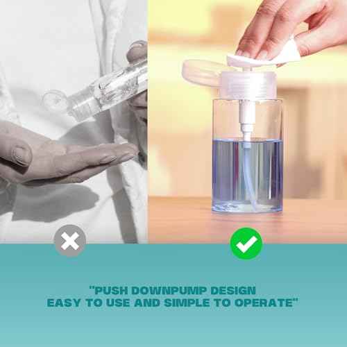 3 Pack Push Down Pump Dispenser,Clear Push Top Empty Bottles with DIY Stickers for Alcohol,Nail Polish,Makeup Remover,Toner (80ml)