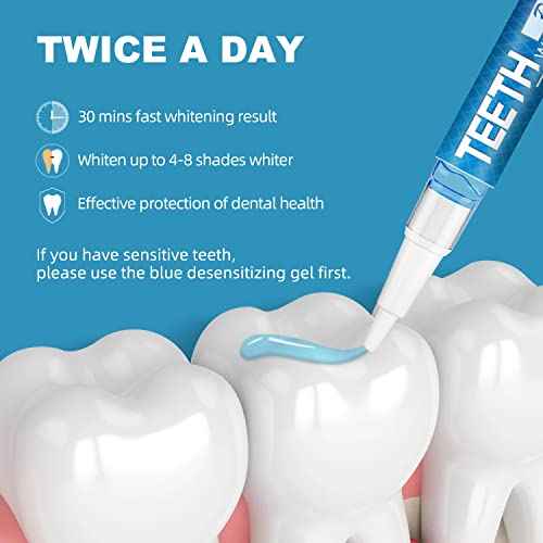 Teeth Whitening Pen 4+1(5 Pack), 70+ Treatments, Use Twice a Day Up to 1-6 Shade Whiter in 1-2 Weeks, 4 Whitening Pens plus 1 Desensitizing Pen, Effective, Painless and Enamel Safe Teeth Whitening Gel