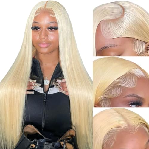 613 Lace Front Wig Human Hair Blonde 13x6 HD Transparent Lace Front Straight Wigs Human Hair Pre Plucked with Baby Hair 613 Blonde Lace Frontal Glueless Wigs Human Hair 180% Density 22 Inches