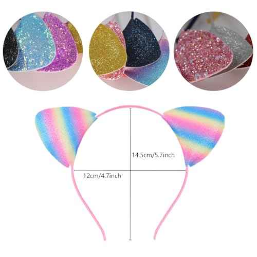 12 Shining Cat Ear Headbands, Daily Decorations Party Lovely Sequin Headwear, Hair Hoop for Girls Women