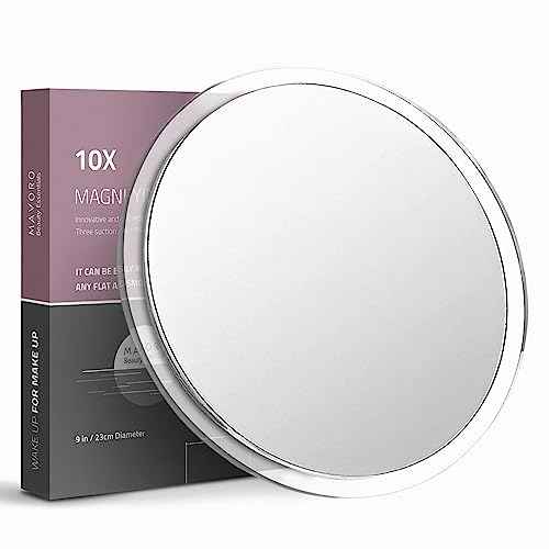 Mavoro 9'' Magnifying Mirror with 3 Strong Suction Cups | 10X Magnification | Portable Travel Makeup & Cosmetic Mirror (10X)