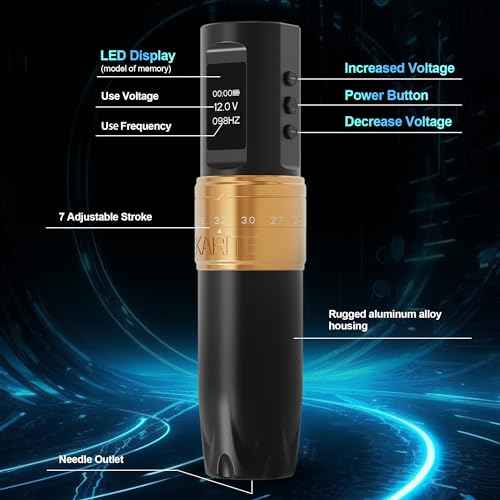 Karite Tattoo Kit, Professional Wireless Tattoo Gun with 2400mAh Battery, 7 Adjustable Needle Strokes, and Customizable Settings for Voltage and Frequency - Durable Tattoo Kit for beginners