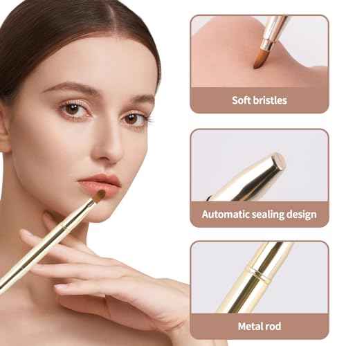 3 Pack Retractable Lip Brush for Lipstick,Yoizyfree Retractable Lip Brushes Double-Ended Travel Lip Makeup Brush Set for Lipstick Lip Gloss Include Lid