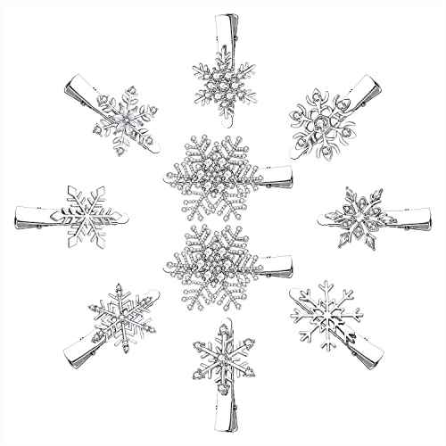 Boderier 10 Pack Snowflake Hair Clips Winter Christmas Rhinestone Snowflake Hairpin Hair Barrette Accessories Silver