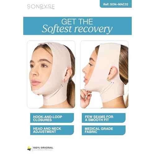 Sonryse MAC32VE Post Surgery Chin Lift After Lipo Compression Chin Support Garment Post Surgical Facial Beige M