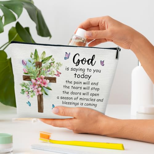Inspirational Christian Gifts for Women Her - Religious Gifts for Women - God Is Saying to You Today Makeup Bag Cosmetic Bag