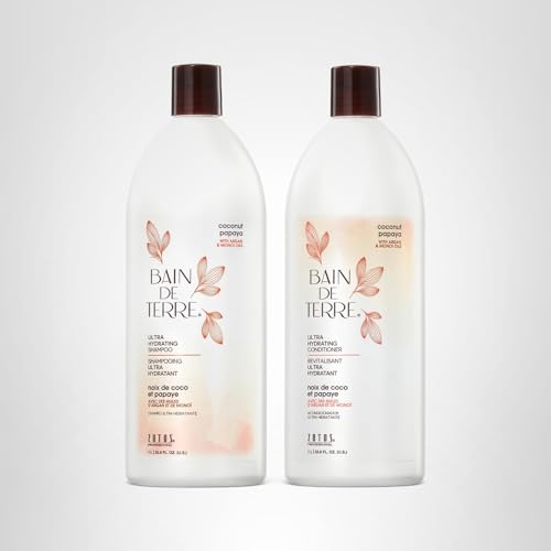 Bain de Terre Ultra Hydrating Shampoo & Conditioner Set | Coconut Papaya | Overly Dry, Damaged Hair | Paraben Free | 33.8 Fl Oz