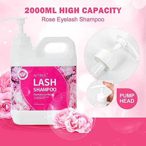 Eyelash Extension Cleanser Rose 2L Natural Lash Extension Shampoo Professional Eyelid Foaming Cleanser Paraben & Sulfate Free Non-lrritating with Salon and Home Care