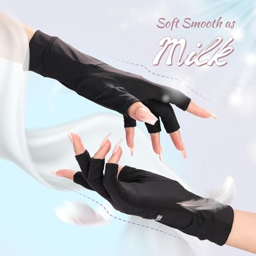 MelodySusie Premium UV Gloves for Nails, Professional UPF 99+ UV Protection Gloves for Manicures, Cool Feeling Fabric, Nail Art Skin Care Fingerless Anti UV Glove Protect Hands from UV Harm